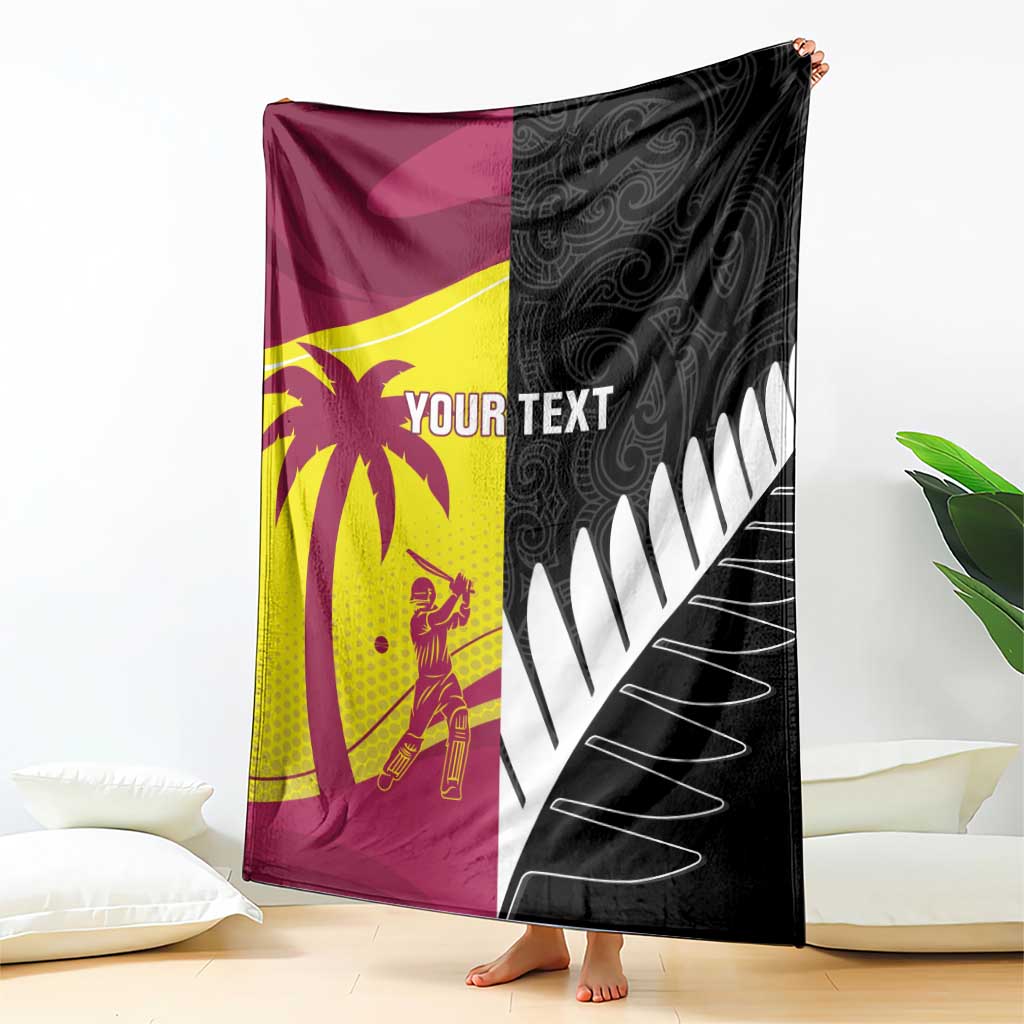 New Zealand and West Indies Cricket Custom Blanket Black Cap Windies Together - Polynesian Pride