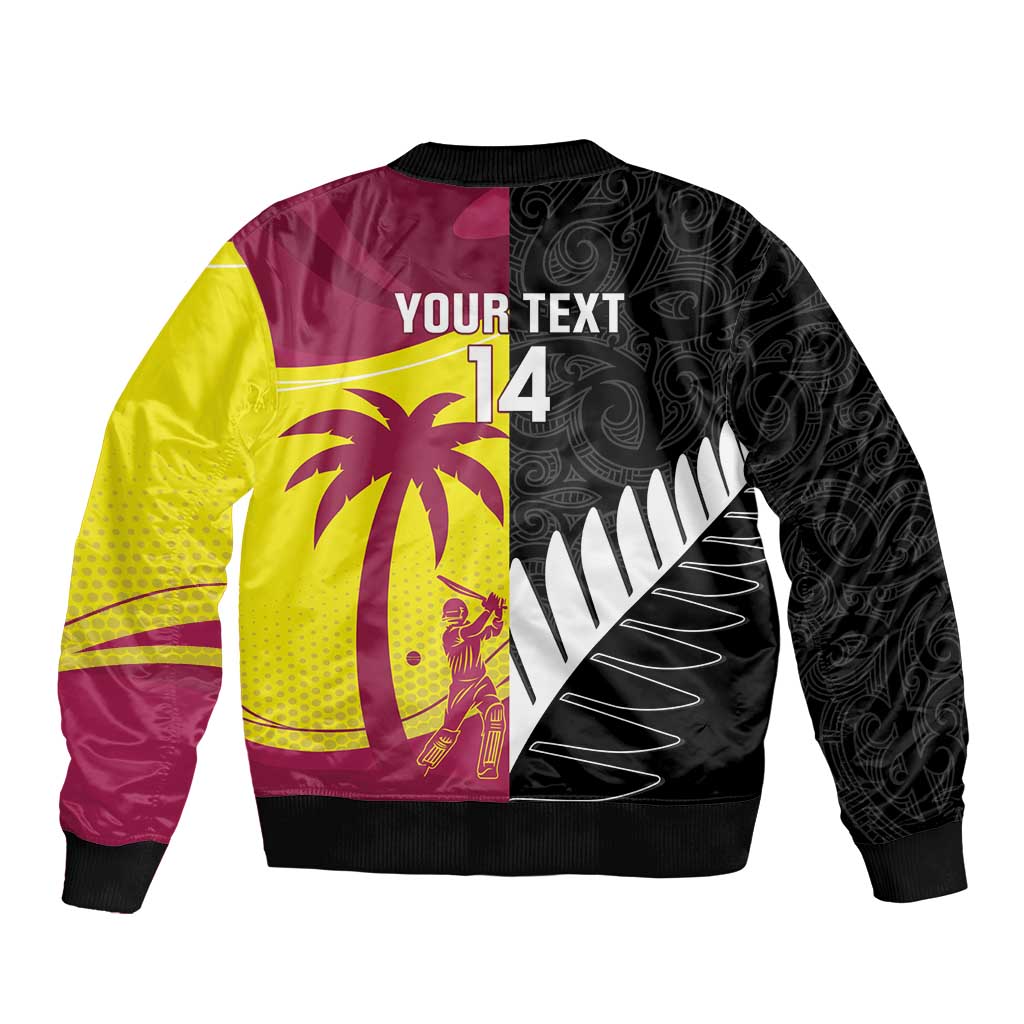 New Zealand and West Indies Cricket Custom Bomber Jacket Black Cap Windies Together - Polynesian Pride