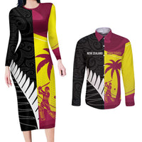 New Zealand and West Indies Cricket Custom Couples Matching Long Sleeve Bodycon Dress and Long Sleeve Button Shirt Black Cap Windies Together - Polynesian Pride