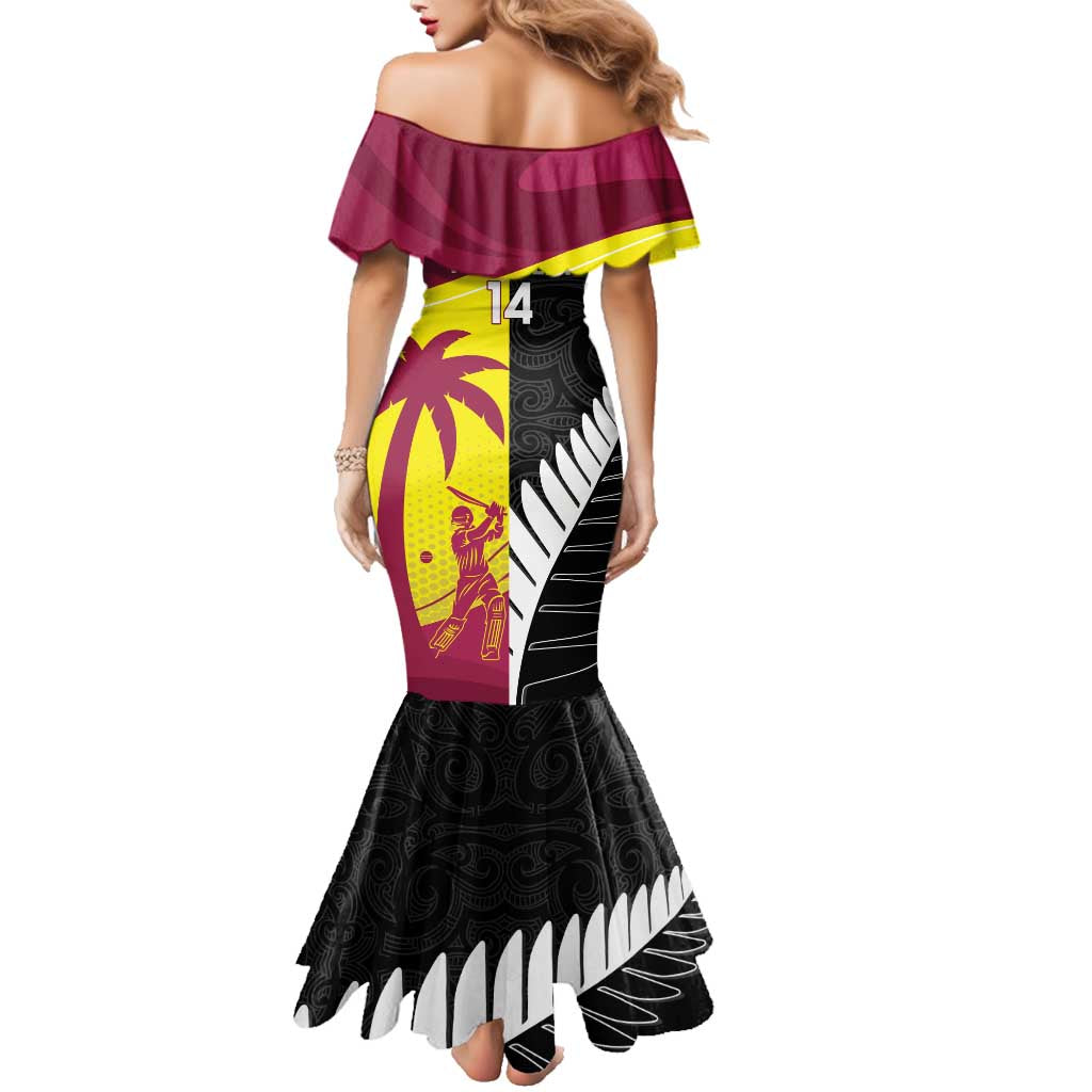 New Zealand and West Indies Cricket Custom Family Matching Mermaid Dress and Hawaiian Shirt Black Cap Windies Together - Polynesian Pride