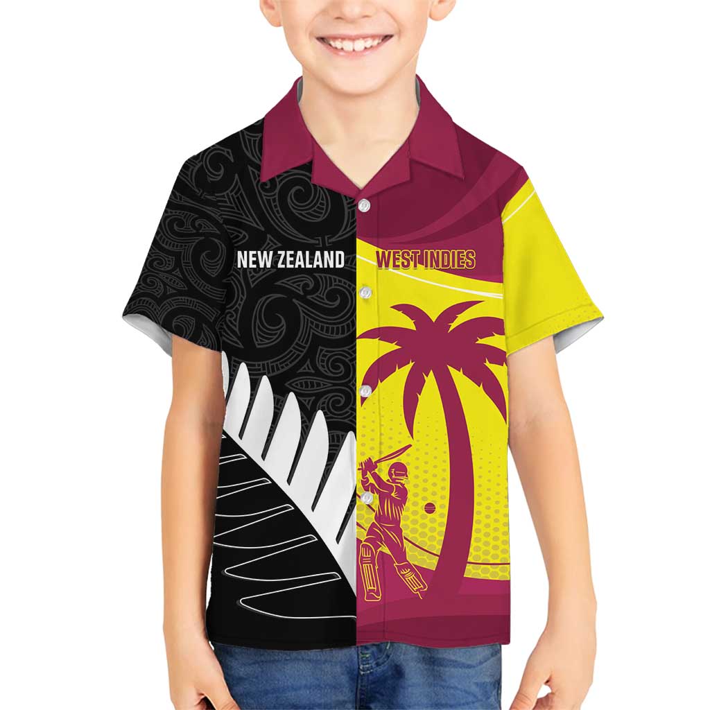 New Zealand and West Indies Cricket Custom Family Matching Off Shoulder Maxi Dress and Hawaiian Shirt Black Cap Windies Together - Polynesian Pride