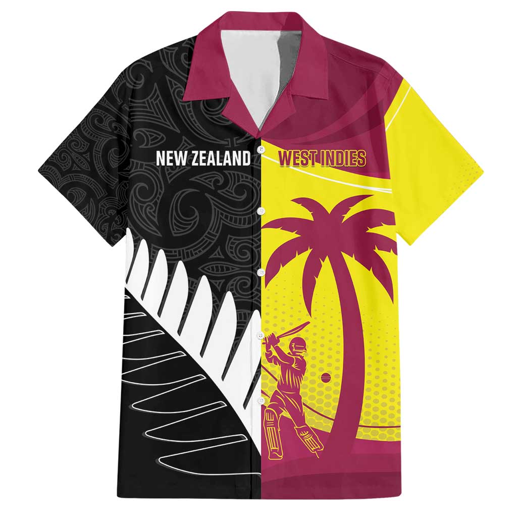 New Zealand and West Indies Cricket Custom Family Matching Short Sleeve Bodycon Dress and Hawaiian Shirt Black Cap Windies Together - Polynesian Pride