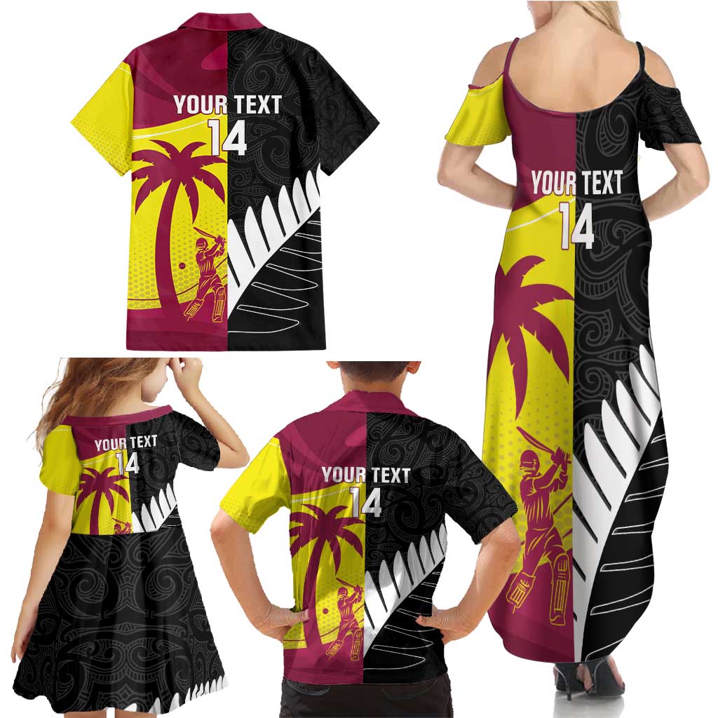 New Zealand and West Indies Cricket Custom Family Matching Summer Maxi Dress and Hawaiian Shirt Black Cap Windies Together - Polynesian Pride