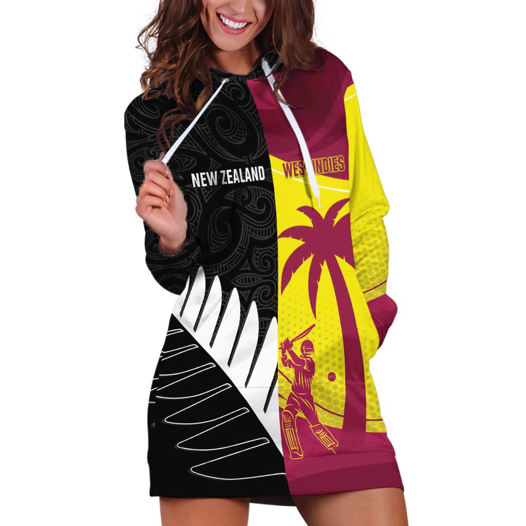 New Zealand and West Indies Cricket Custom Hoodie Dress Black Cap Windies Together - Polynesian Pride