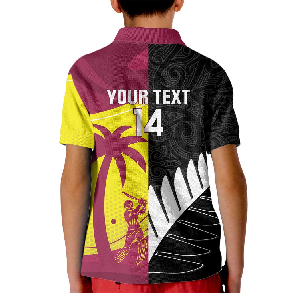 New Zealand and West Indies Cricket Custom Kid Polo Shirt Black Cap Windies Together - Polynesian Pride