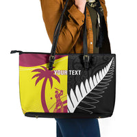 New Zealand and West Indies Cricket Custom Leather Tote Bag Black Cap Windies Together - Polynesian Pride