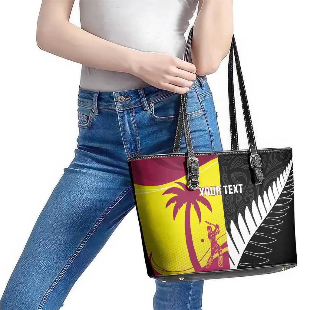 New Zealand and West Indies Cricket Custom Leather Tote Bag Black Cap Windies Together - Polynesian Pride