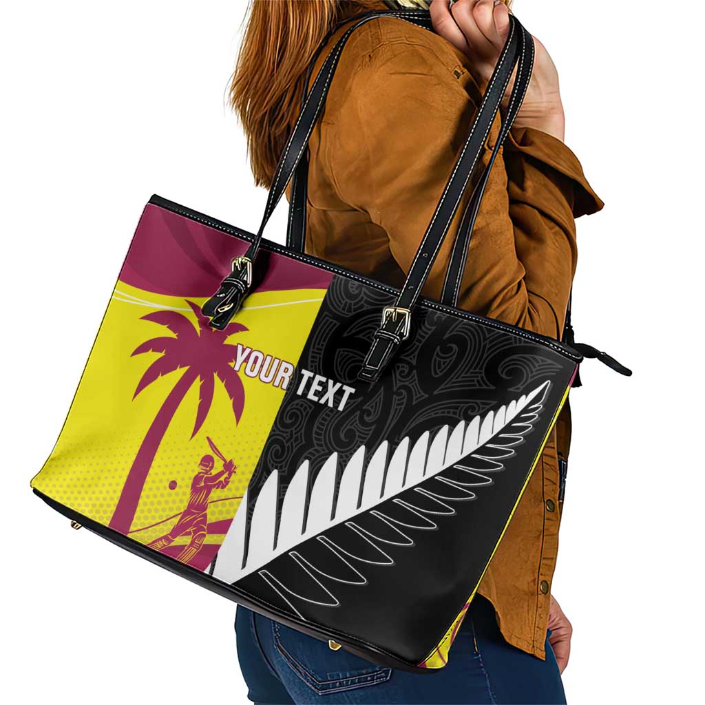 New Zealand and West Indies Cricket Custom Leather Tote Bag Black Cap Windies Together - Polynesian Pride