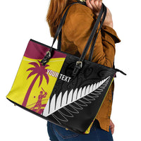 New Zealand and West Indies Cricket Custom Leather Tote Bag Black Cap Windies Together - Polynesian Pride