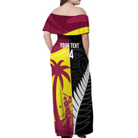 New Zealand and West Indies Cricket Custom Off Shoulder Maxi Dress Black Cap Windies Together - Polynesian Pride