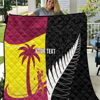 New Zealand and West Indies Cricket Custom Quilt Black Cap Windies Together - Polynesian Pride