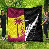 New Zealand and West Indies Cricket Custom Quilt Black Cap Windies Together - Polynesian Pride