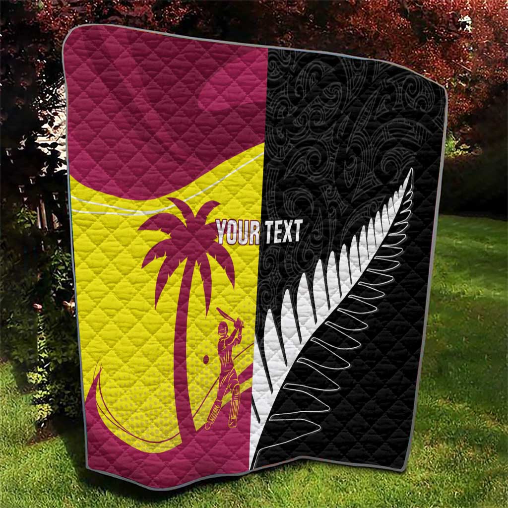 New Zealand and West Indies Cricket Custom Quilt Black Cap Windies Together - Polynesian Pride