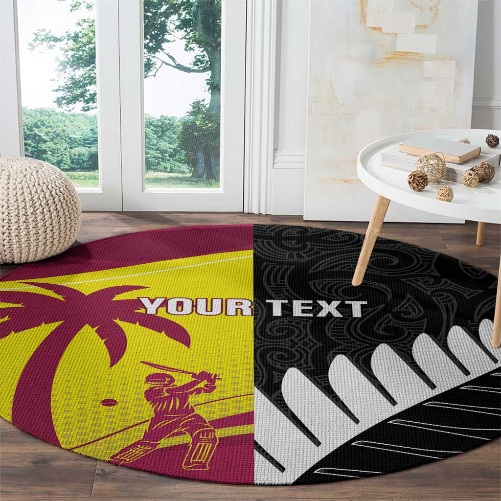 New Zealand and West Indies Cricket Custom Round Carpet Black Cap Windies Together - Polynesian Pride