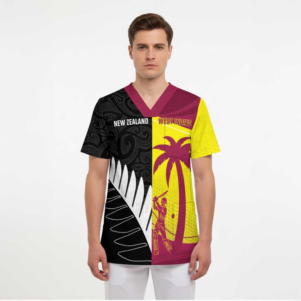 New Zealand and West Indies Cricket Custom Scrub Top Black Cap Windies Together - Polynesian Pride