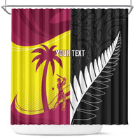 New Zealand and West Indies Cricket Custom Shower Curtain Black Cap Windies Together - Polynesian Pride