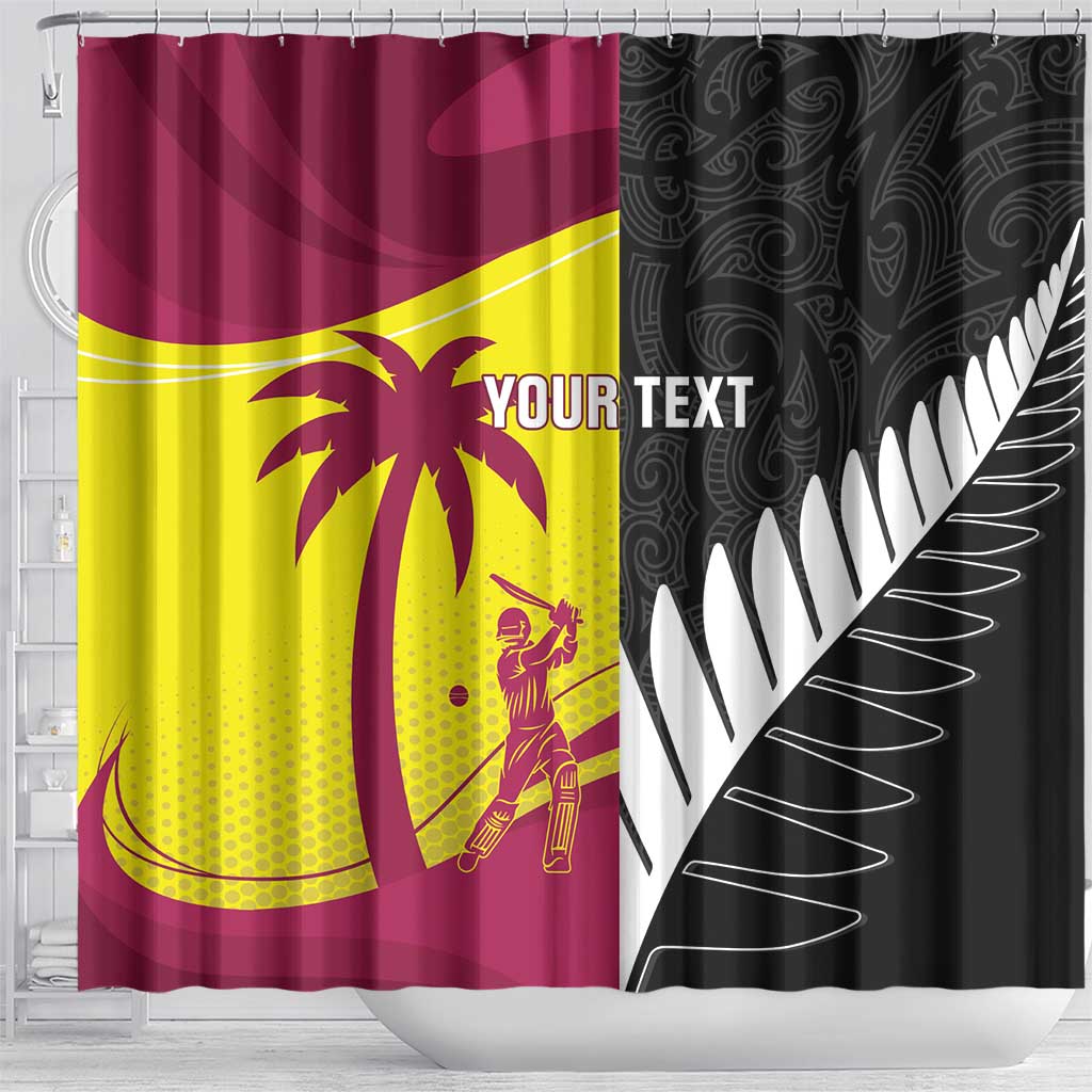 New Zealand and West Indies Cricket Custom Shower Curtain Black Cap Windies Together - Polynesian Pride