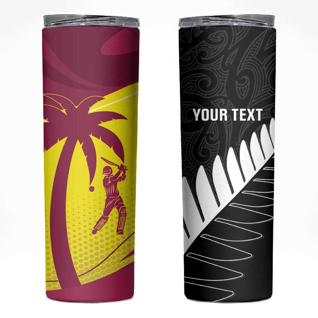 New Zealand and West Indies Cricket Custom Skinny Tumbler Black Cap Windies Together - Polynesian Pride