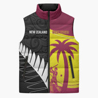 New Zealand and West Indies Cricket Custom Sleeveless Puffer Jacket Black Cap Windies Together - Polynesian Pride