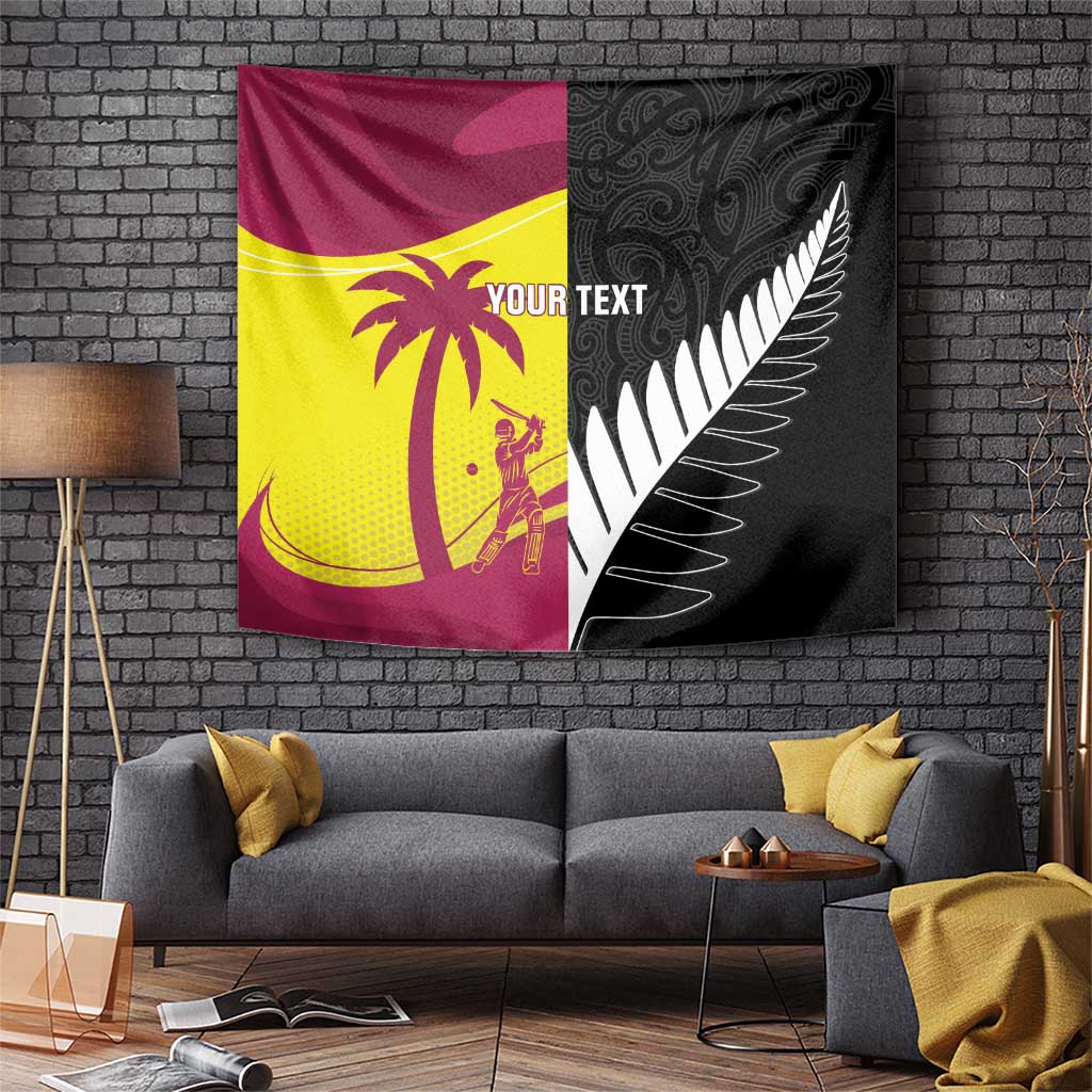New Zealand and West Indies Cricket Custom Tapestry Black Cap Windies Together - Polynesian Pride