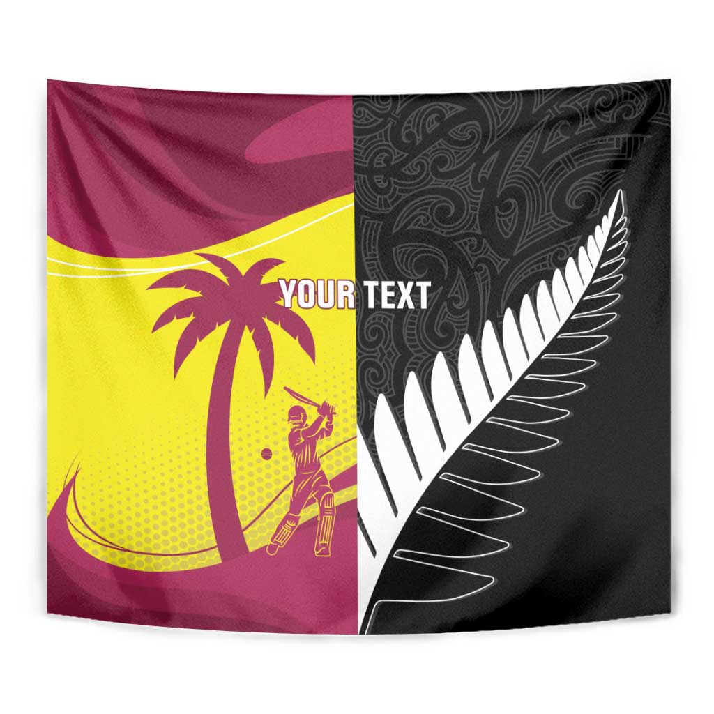 New Zealand and West Indies Cricket Custom Tapestry Black Cap Windies Together - Polynesian Pride