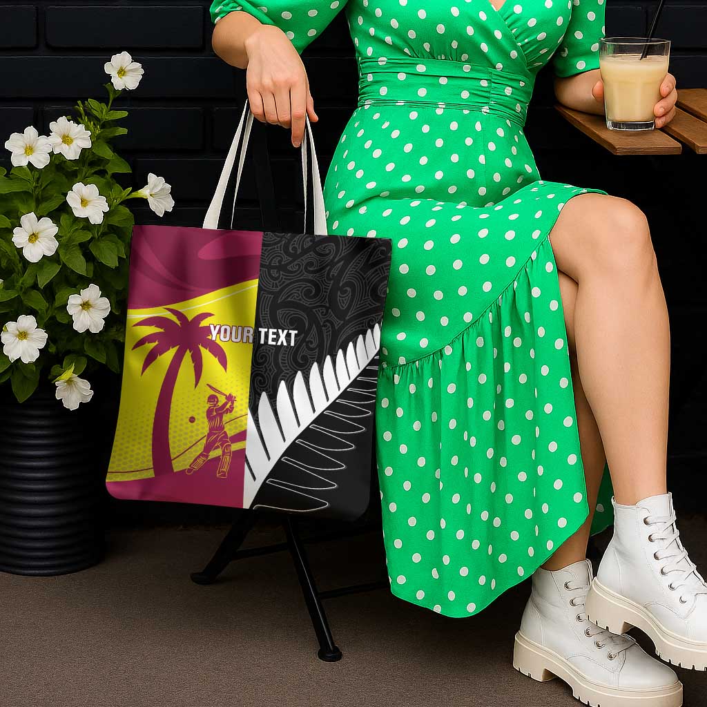 New Zealand and West Indies Cricket Custom Tote Bag Black Cap Windies Together - Polynesian Pride