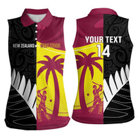 New Zealand and West Indies Cricket Custom Women Sleeveless Polo Shirt Black Cap Windies Together - Polynesian Pride