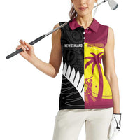New Zealand and West Indies Cricket Custom Women Sleeveless Polo Shirt Black Cap Windies Together - Polynesian Pride
