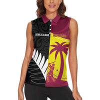 New Zealand and West Indies Cricket Custom Women Sleeveless Polo Shirt Black Cap Windies Together - Polynesian Pride