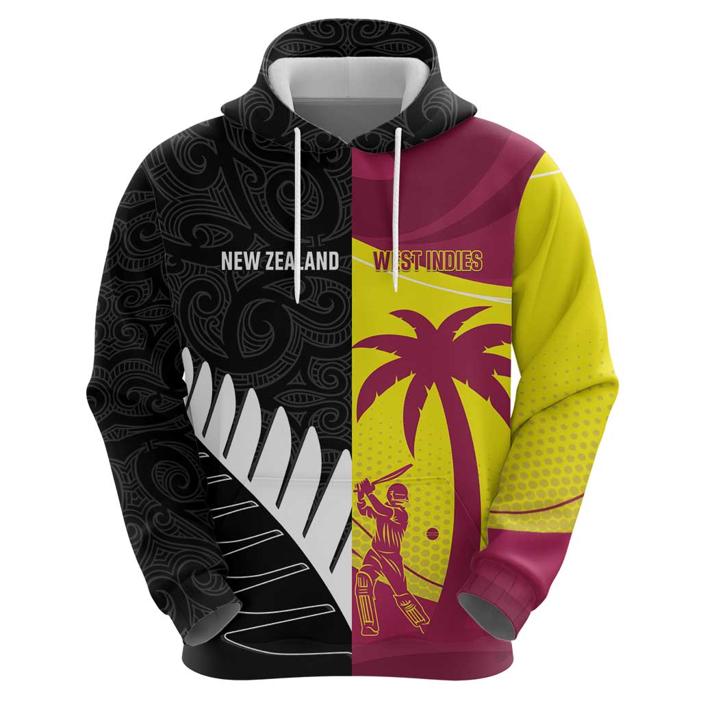New Zealand and West Indies Cricket Custom Zip Hoodie Black Cap Windies Together - Polynesian Pride
