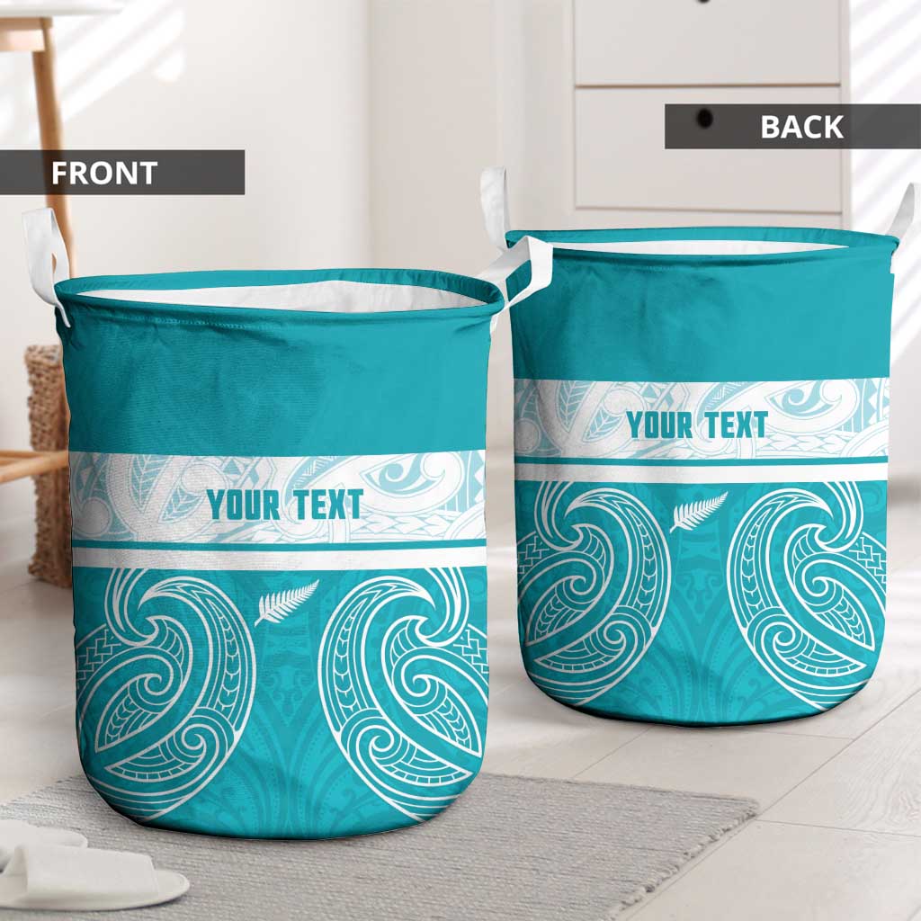 New Zealand Silver Fern Cricket Custom Laundry Basket Black Cap Teal Maori Pattern - Polynesian Pride