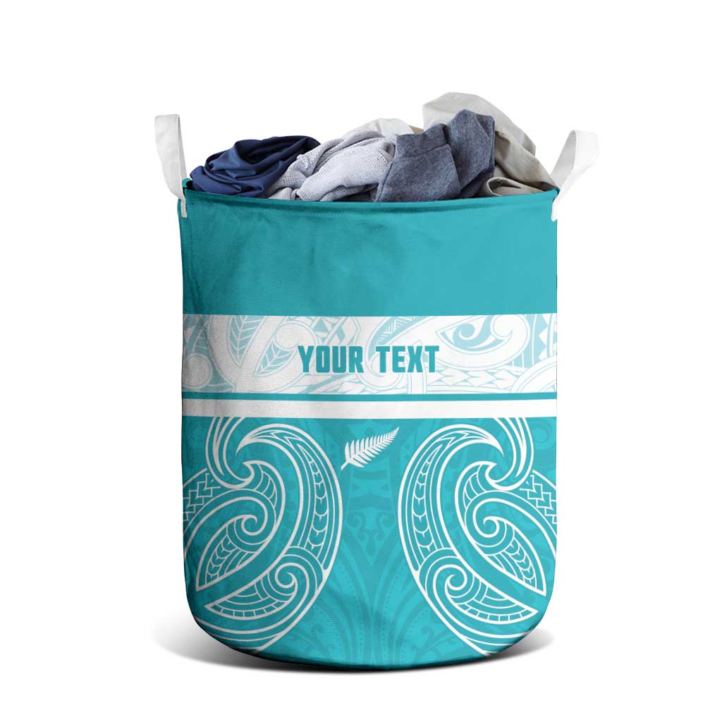 New Zealand Silver Fern Cricket Custom Laundry Basket Black Cap Teal Maori Pattern - Polynesian Pride