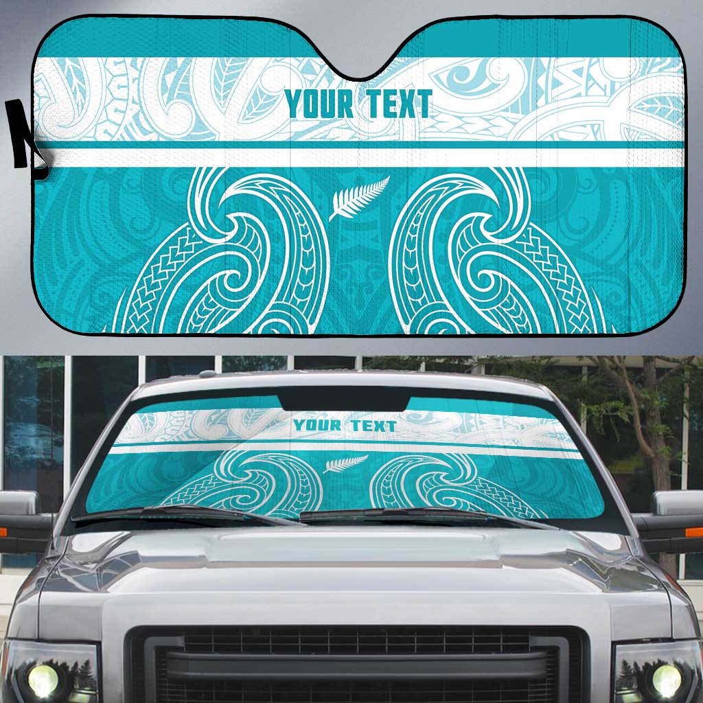 New Zealand Silver Fern Cricket Custom Auto Sun Shade Black Cap Teal Maori Pattern - Polynesian Pride