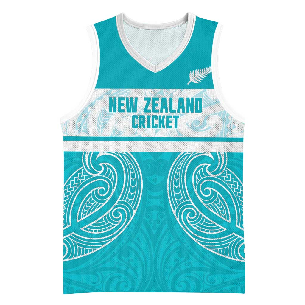 New Zealand Silver Fern Cricket Custom Basketball Jersey Black Cap Teal Maori Pattern - Polynesian Pride