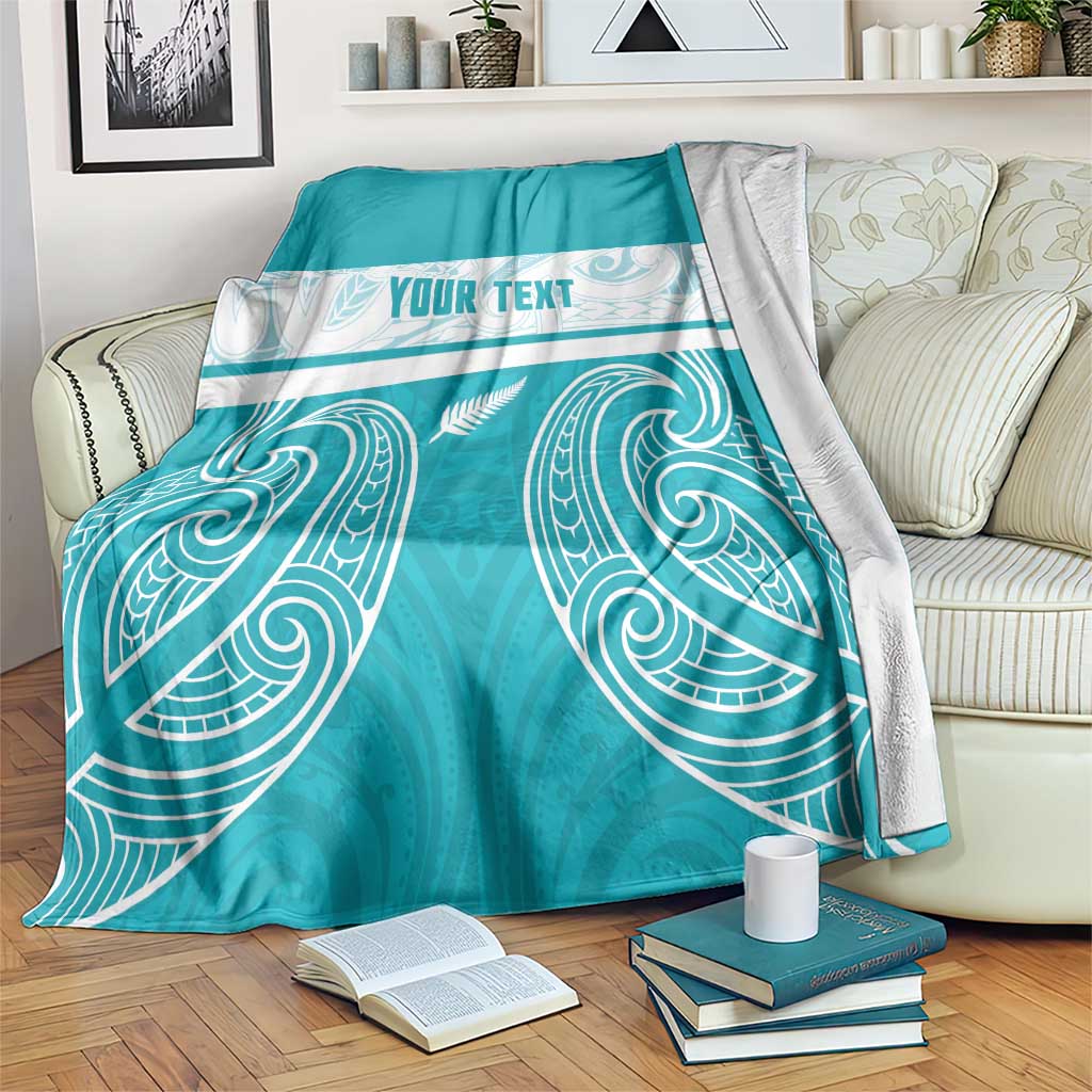 New Zealand Silver Fern Cricket Custom Blanket Black Cap Teal Maori Pattern - Polynesian Pride
