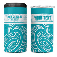 New Zealand Silver Fern Cricket Custom 4 in 1 Can Cooler Tumbler Black Cap Teal Maori Pattern - Polynesian Pride