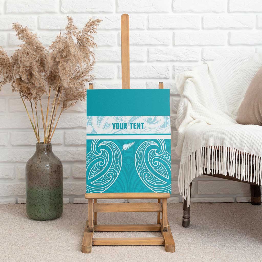 New Zealand Silver Fern Cricket Custom Canvas Wall Art Black Cap Teal Maori Pattern - Polynesian Pride