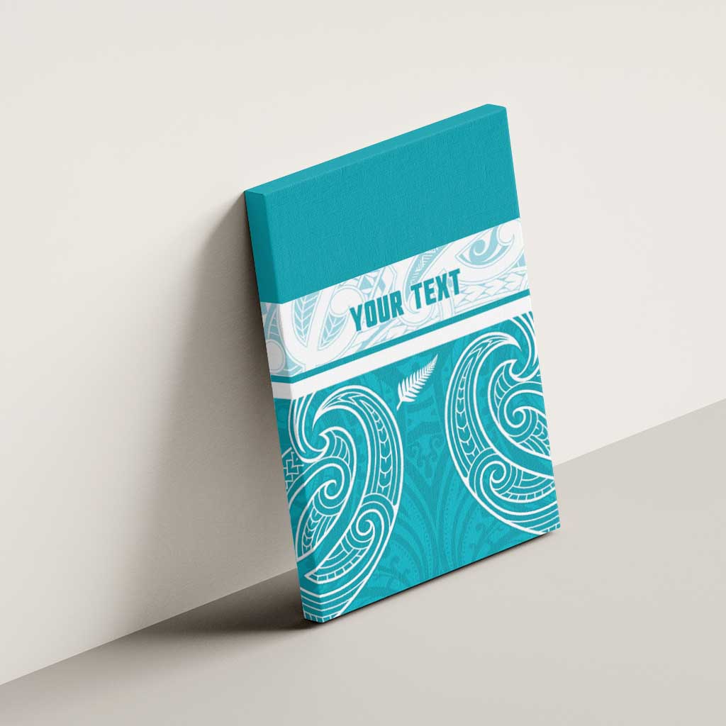 New Zealand Silver Fern Cricket Custom Canvas Wall Art Black Cap Teal Maori Pattern - Polynesian Pride