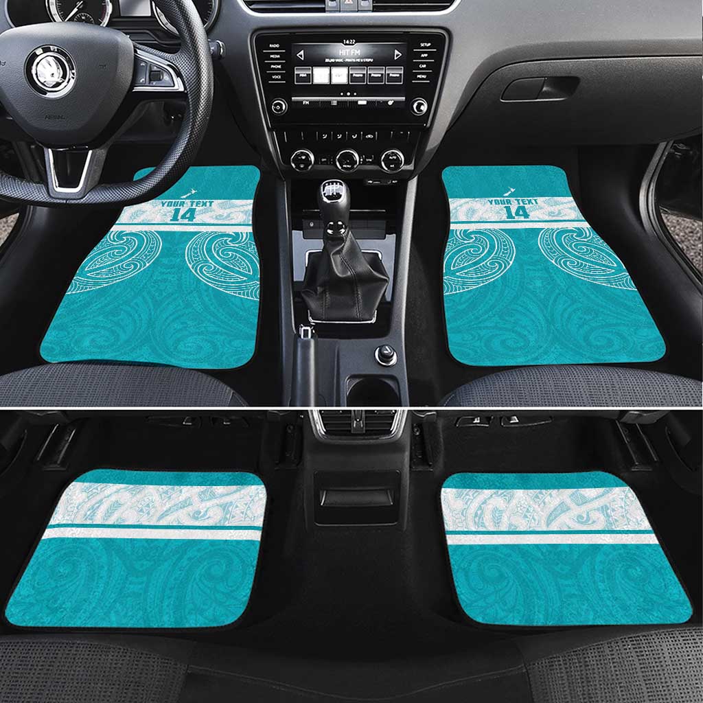 New Zealand Silver Fern Cricket Custom Car Mats Black Cap Teal Maori Pattern - Polynesian Pride