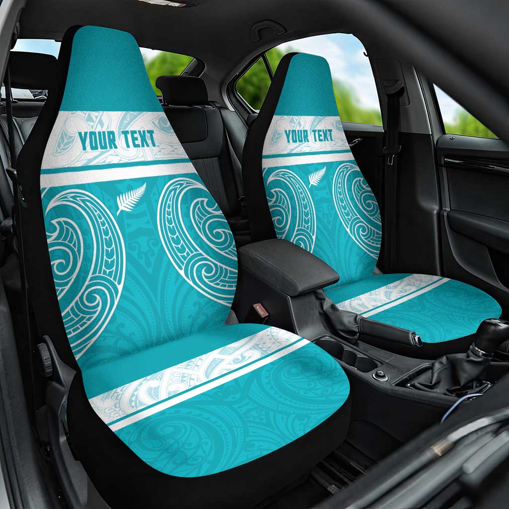 New Zealand Silver Fern Cricket Custom Car Seat Cover Black Cap Teal Maori Pattern - Polynesian Pride
