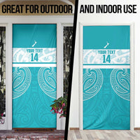 New Zealand Silver Fern Cricket Custom Door Cover Black Cap Teal Maori Pattern - Polynesian Pride
