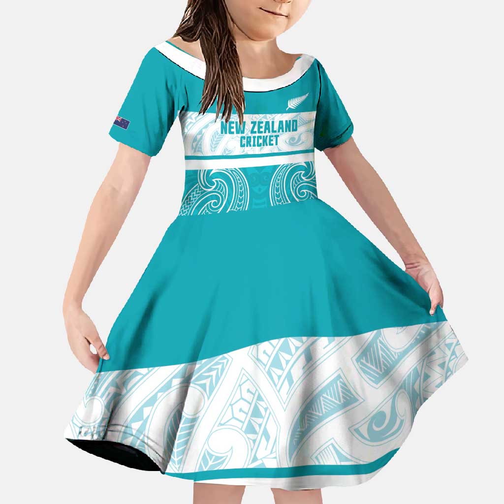 New Zealand Silver Fern Cricket Custom Family Matching Long Sleeve Bodycon Dress and Hawaiian Shirt Black Cap Teal Maori Pattern - Polynesian Pride