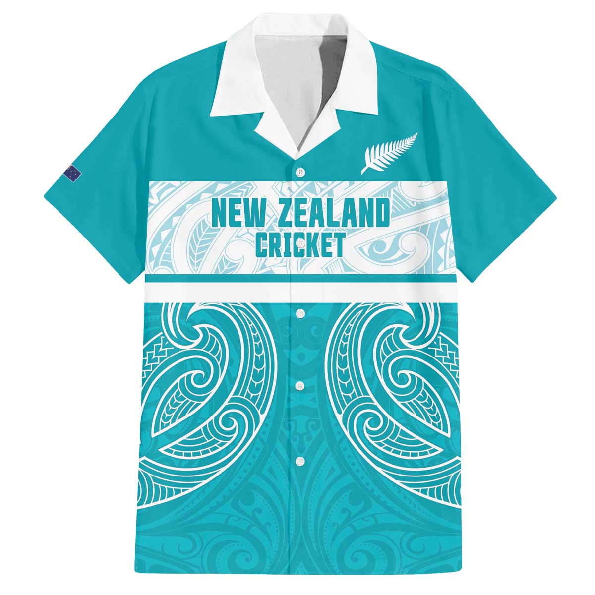 New Zealand Silver Fern Cricket Custom Family Matching Off The Shoulder Long Sleeve Dress and Hawaiian Shirt Black Cap Teal Maori Pattern - Polynesian Pride