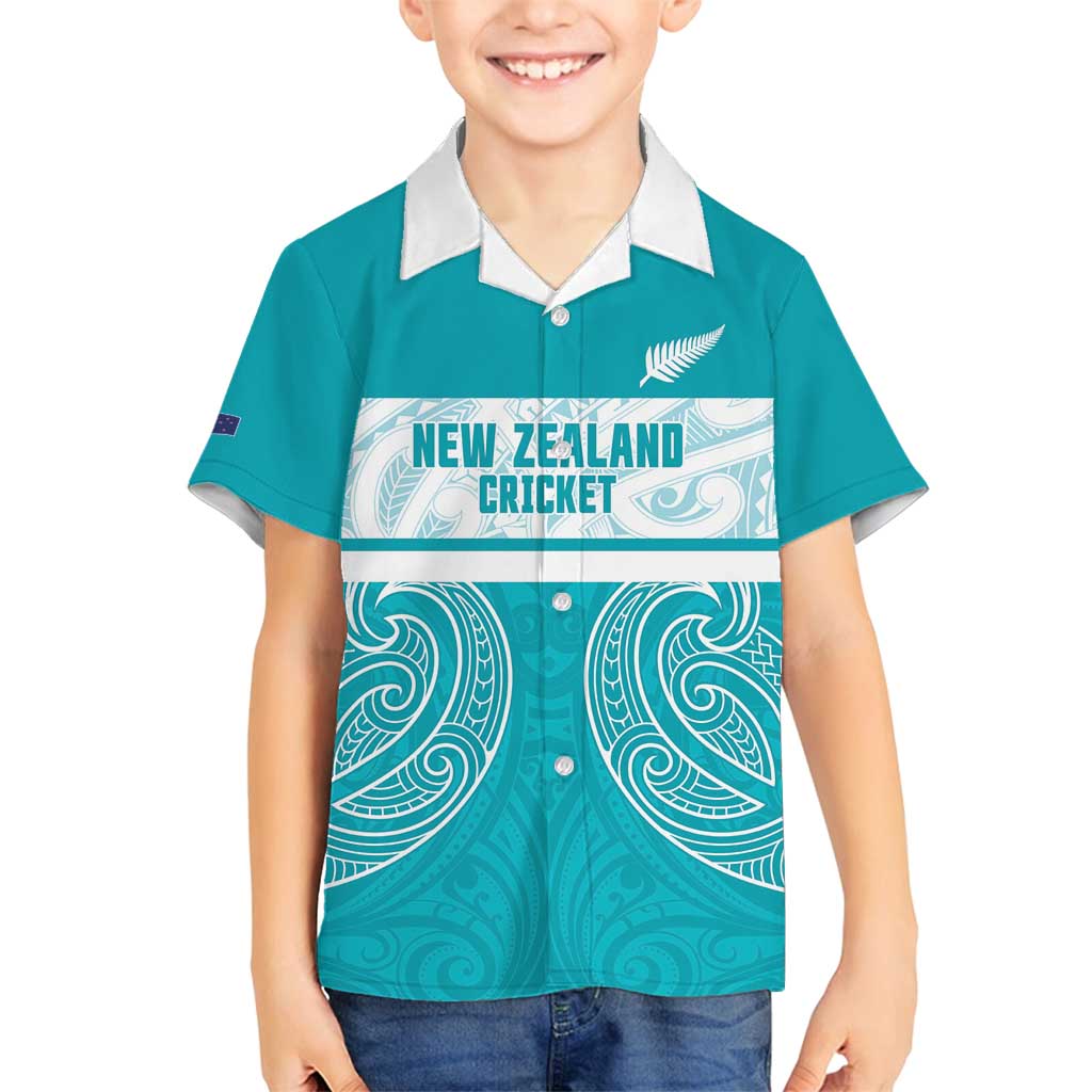 New Zealand Silver Fern Cricket Custom Family Matching Off Shoulder Maxi Dress and Hawaiian Shirt Black Cap Teal Maori Pattern - Polynesian Pride