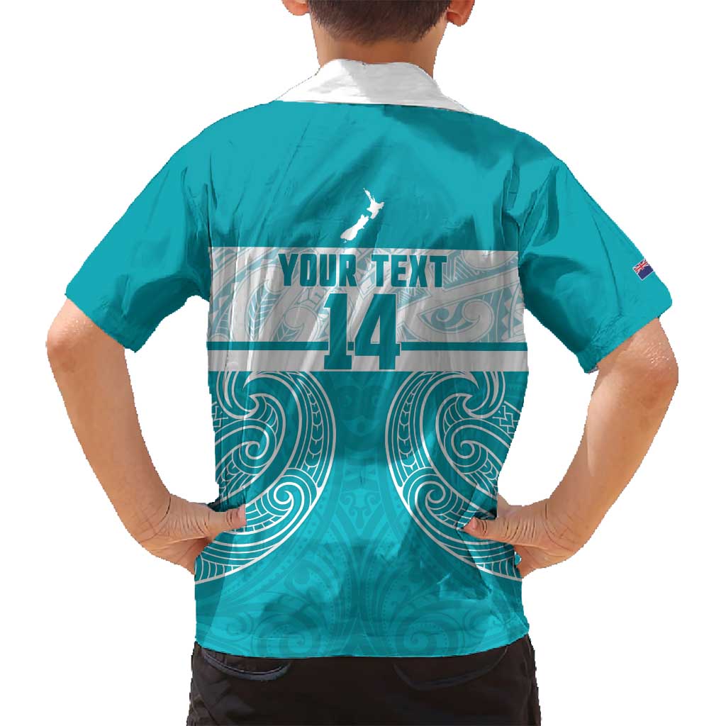 New Zealand Silver Fern Cricket Custom Family Matching Off Shoulder Short Dress and Hawaiian Shirt Black Cap Teal Maori Pattern - Polynesian Pride