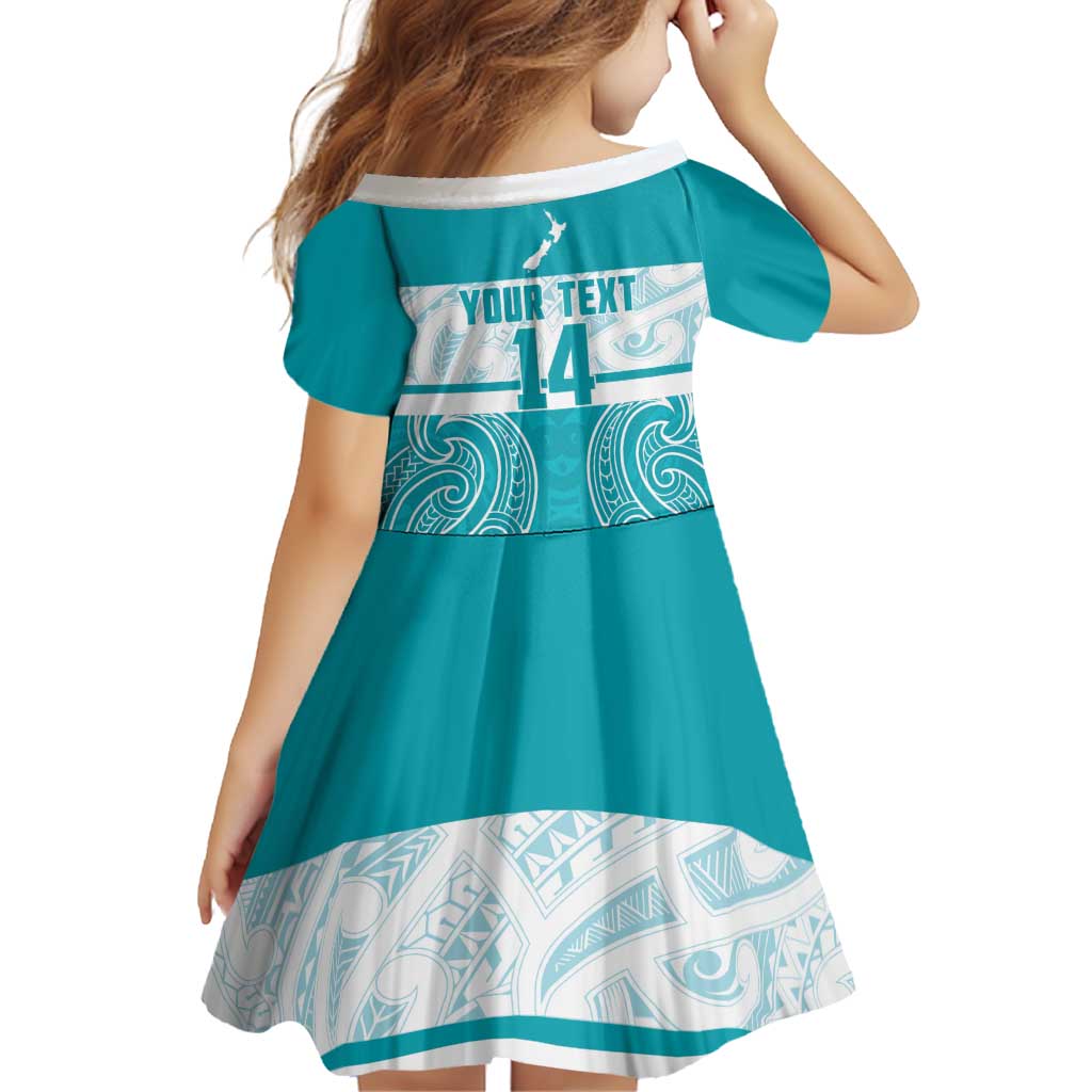 New Zealand Silver Fern Cricket Custom Family Matching Off Shoulder Short Dress and Hawaiian Shirt Black Cap Teal Maori Pattern - Polynesian Pride