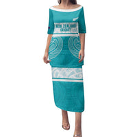 New Zealand Silver Fern Cricket Custom Family Matching Puletasi and Hawaiian Shirt Black Cap Teal Maori Pattern - Polynesian Pride