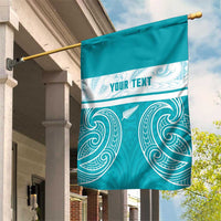 New Zealand Silver Fern Cricket Custom Garden Flag Black Cap Teal Maori Pattern - Polynesian Pride