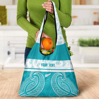 New Zealand Silver Fern Cricket Custom Grocery Bag Black Cap Teal Maori Pattern - Polynesian Pride