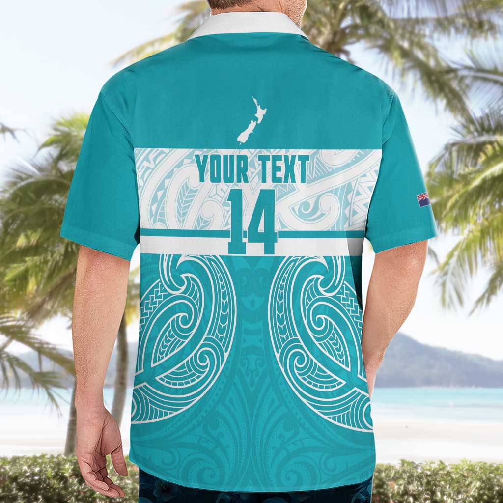 New Zealand Silver Fern Cricket Custom Hawaiian Shirt Black Cap Teal Maori Pattern - Polynesian Pride